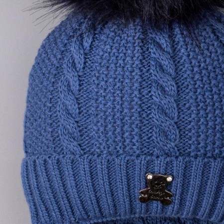 Knitted children's hat, blue color, size 35-38cm (1-3 months)-1