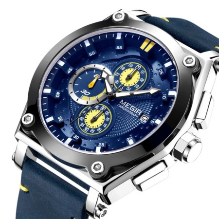 Men's watch, D-4.7 cm, with chronograph, 3 atm, luminous, blue-1