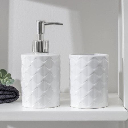 A set of accessories for the bathroom "Rombs", 2 items (a dispenser for soap, glass), white color