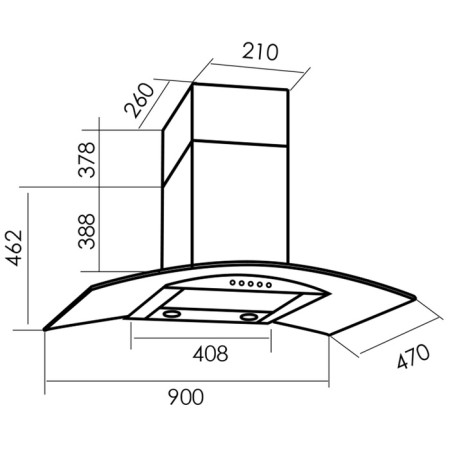 MBS RUTA 190 GLASS, fireplace, 600 m3/h, 3 speeds, 90 cm, glass/silver-1