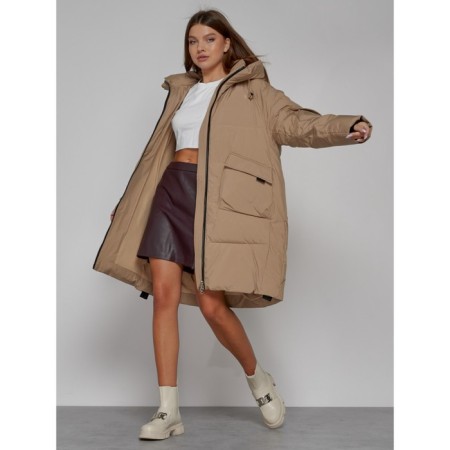 Coat insulated winter female, size 50, color light brown-11
