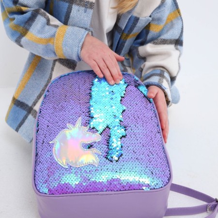 Baby backpack for a girl with sequins "Unicorn", a lightning department, blue color-5