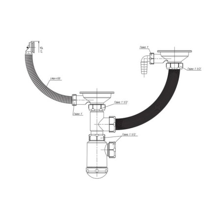 Siphon for washing Grand P10585, 3 1/2 ", double, with round overflower, screw and divert-2