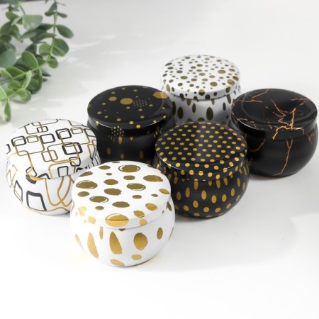 Casket Metal Round "Drawings with gold on white and black" mix 5.2x7.5x7.5 cm