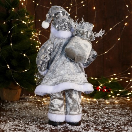 Santa Claus "In a suit with sequins and gifts" 43 cm, silver-2