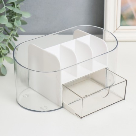 Cosmetics box Plastic "Oval with a box" ivory 8.5x19.5x9 cm-1