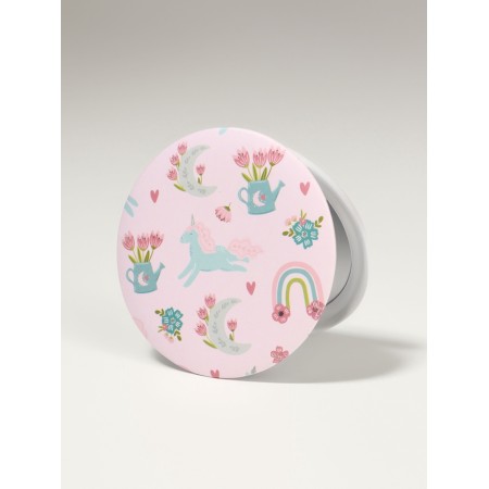 Folding mirror “unicorns”, d = 7.3 cm, with an increase, pink color-1