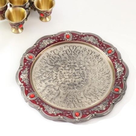 Set of tea jug, 6 glasses and tray "Istanbul. Roses and patterns" red with gold-5