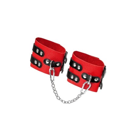 The shackles of Pecado BDSM, soft, with two rifle straps, genuine leather, red-black-3