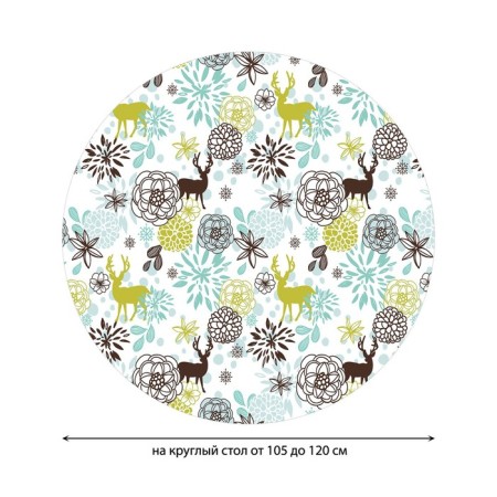 Tables on the table "Deer and flowers", round, oxford, elastic band, size 140x140 cm, diameter 105-120 cm-1