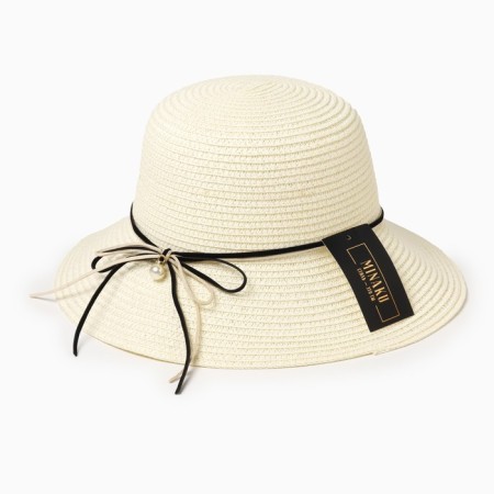 Women's hat with bowing minaku color white, rr 56-58-4