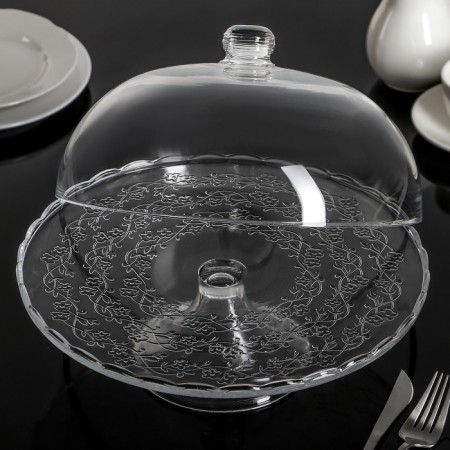 Glass stand for a cake on a leg with a lid-clash Magistro "Flowerers", 29 × 23 cm-2