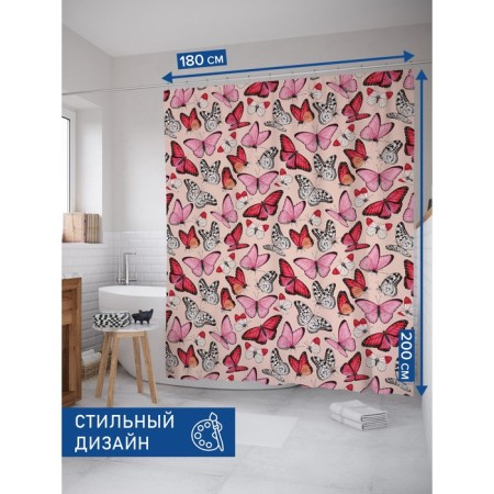 Photostore for the bathroom "Spring butterflies", Saten, size 180x200 cm-1