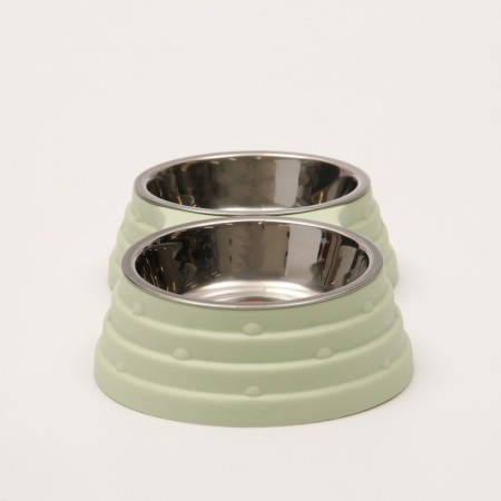 Metal dual bowl on a plastic base 2 x 160 ml, 25 x 14 x 5 cm, green-5
