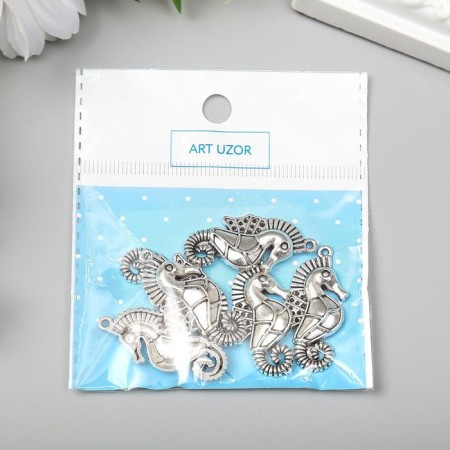 Decor Metal for creativity "Sea Horse" silver 3.3x1.7 cm-2