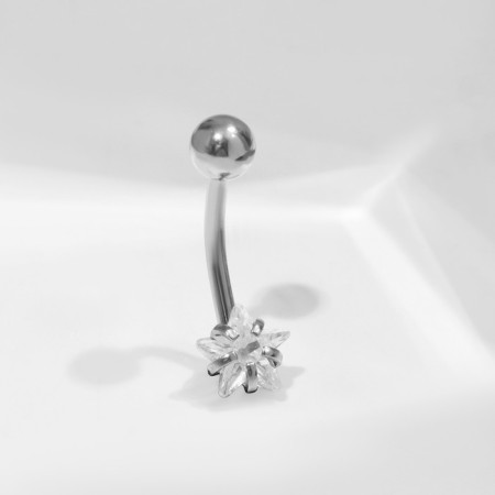 Piercing in the navel "banana" star, l = 2 cm, white color in silver