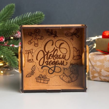 New Year's piggy bank with acrylic "New Year" 12x12x4 cm-1