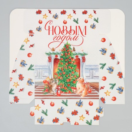 Folding box "Happy New Year", fireplace, 25 x 25 x 10 cm, new year-6