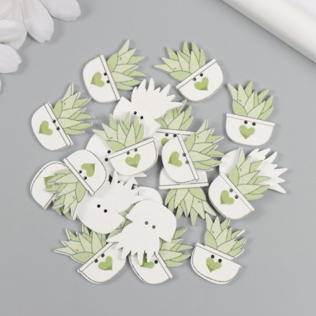 Buttons wood for creativity 2 punctures "succulent in a pot" set 20 pcs 1.8x2.5 cm-2