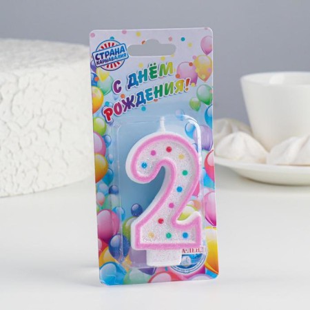 Candle for the Cake "Golsheki", the number "2", sequins, 7 cm, mix-3