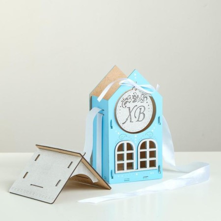 Wooden box, 13.5 × 11.5 × 21 cm "XV", gift packaging, blue-2
