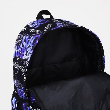 A backpack with a zipper, 3 outer pockets, purple color/black-5