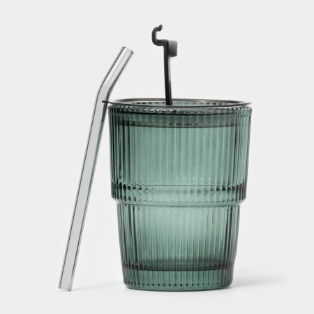 A glass glass with a lid and a pipe "Wine Verde", 350 ml, green color-2