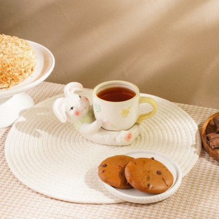 Tea couple ceramic SL Home "Easter rabbits", 2 items: cup, saucer, white color-5