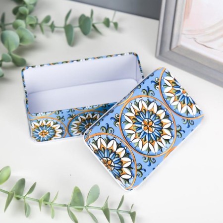 Rectangular metal box "Patterns on the tile" MIX 4x11.5x6.5 cm-1