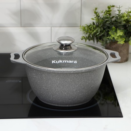 Pan, 3 l, d = 24 cm, h = 12.5 cm, glass cover, anti -stick coating, color light marble-3
