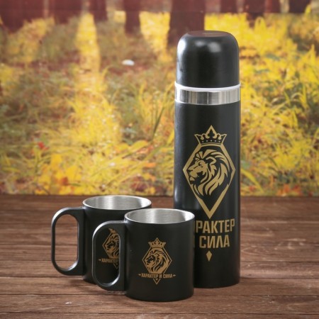 Gift set of tourist "Character and Strength": a thermos 500 ml, a mug 2 pcs-2
