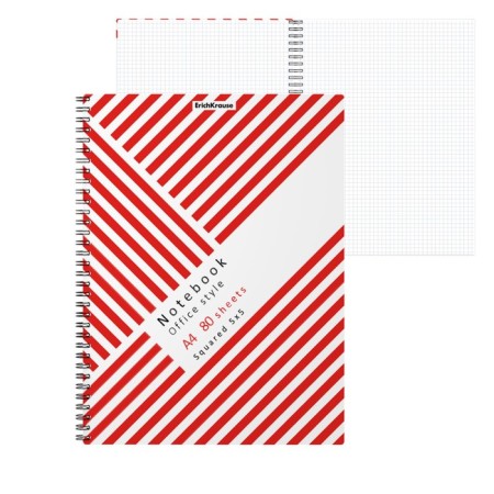 A4 notebook, 80 sheets in a cage on a spiral Erichkrause Red Concept, with a plastic cover, an offset block