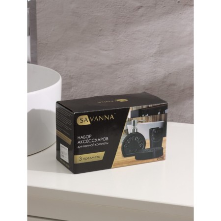 Savanna bathroom accessories “Legend”, 3 items (370 ml dispenser, soap dish, glass), white color-6