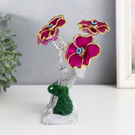 Souvenir from the evil eye "Blooming tree. Elephant with a mitin of gold" silver, pink 18.5x6x17 cm-3