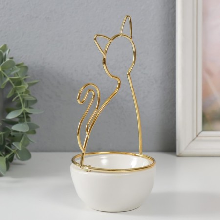 Souvenir ceramics, metal stand "cat" white with gold 9.8x8.3x17.7 cm-4