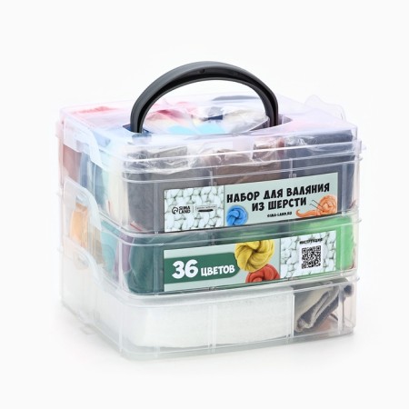 A set of felting from wool in a container, 36 colors-1