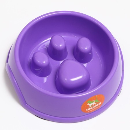 Laping bowl for slow feeding "Paw", 18.5 x 17.5 x 5 cm, purple-1