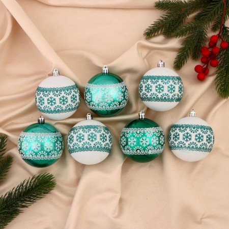 Set of balls Plastic D-8 cm, 7 pcs "Emeravik-Snow Ornament" Belo-Glory