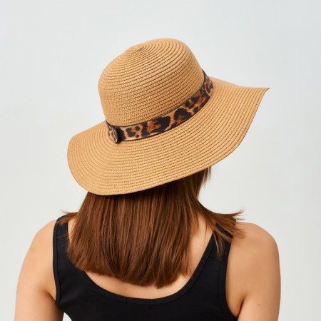 Women's hat with a leopard strap minaku brown color, river 58-6