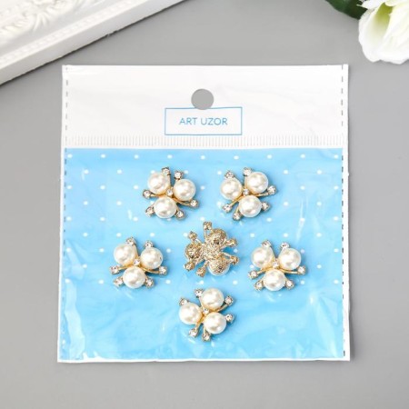 Decor for creativity plastic "Flower with pearls" set of 6 pcs 2x2 cm-3