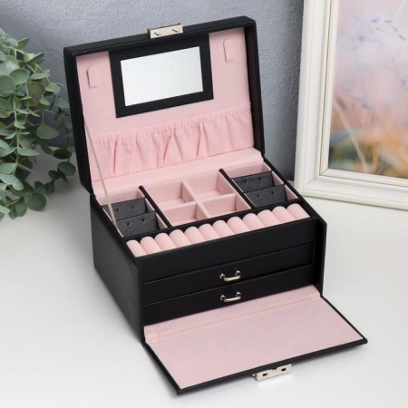 Casket to the leatherette to decorations the chest "Smoothness. Matte black" 11x18x13.7 cm-1