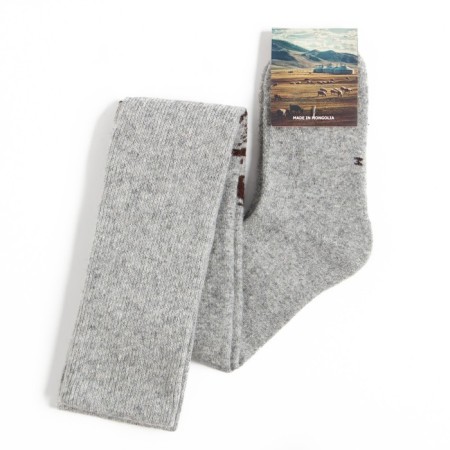 Women's stockings from Mongolian wool with a pattern, gray color, size 23-25-3
