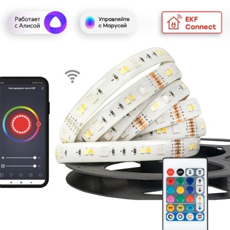 A set of smart LED tape EKF, 24V, 90 LED/m, 5 m, IP44, Wi-Fi, RGBW