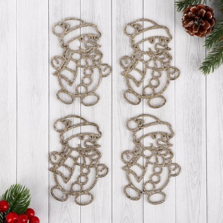 Jewelry decoration "Brilliant Snowman" (set 4 pcs) 7x11 cm, gold
