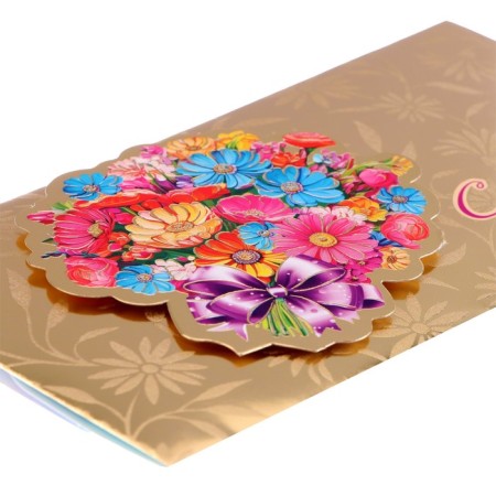 An envelope for money with a decorative element "Happy Birthday!" embossing, bouquet, 16.5x8.5 cm-2