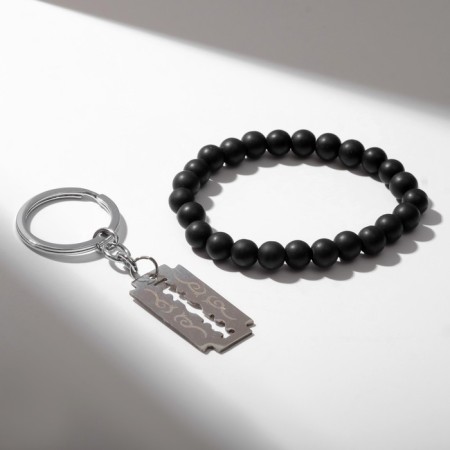 Set 2 objects: bracelet, keychain "blade", black color in silver-4