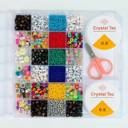 Set for creating jewelry, 24 types of beads, fishing line, scissors-11
