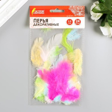 Decorative feathers "carnival", 5-8 cm (set 24 pcs) 6 colors, pastel, assorted-3