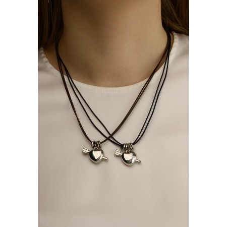 Kulons on the lace "Uzolnoi" heart with an arrow, black-brown color, 45 cm-1