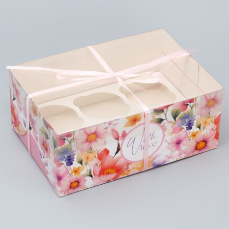 Capcake box, confectionery packaging, 6 cells "Tenderness" 23 x 16 x 10 cm